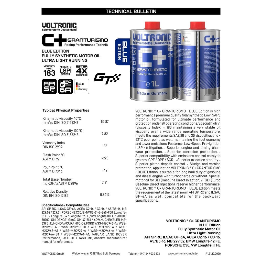 SET DUO น้ำมันเครื่องสังเคราะห์แท้ GRANTURISMO C+BLUE CERAMIC ESTER 4X (0W20-5W30)