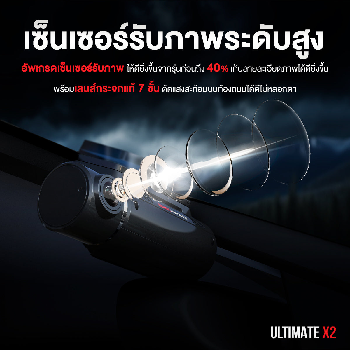 กล้องติดรถยนต์ ASTON Ultimate X2 กล้องหน้า+หลัง