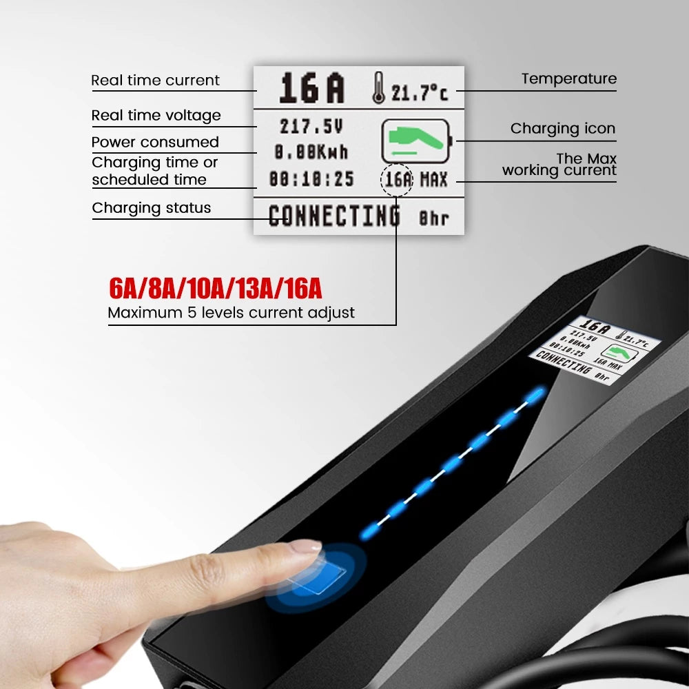 เครื่องชาร์จแบตเตอรี่รถยนต์ไฟฟ้าแบบพกพา Teison Portable Pro 16A 3.8kW , 7.4kW Type 2