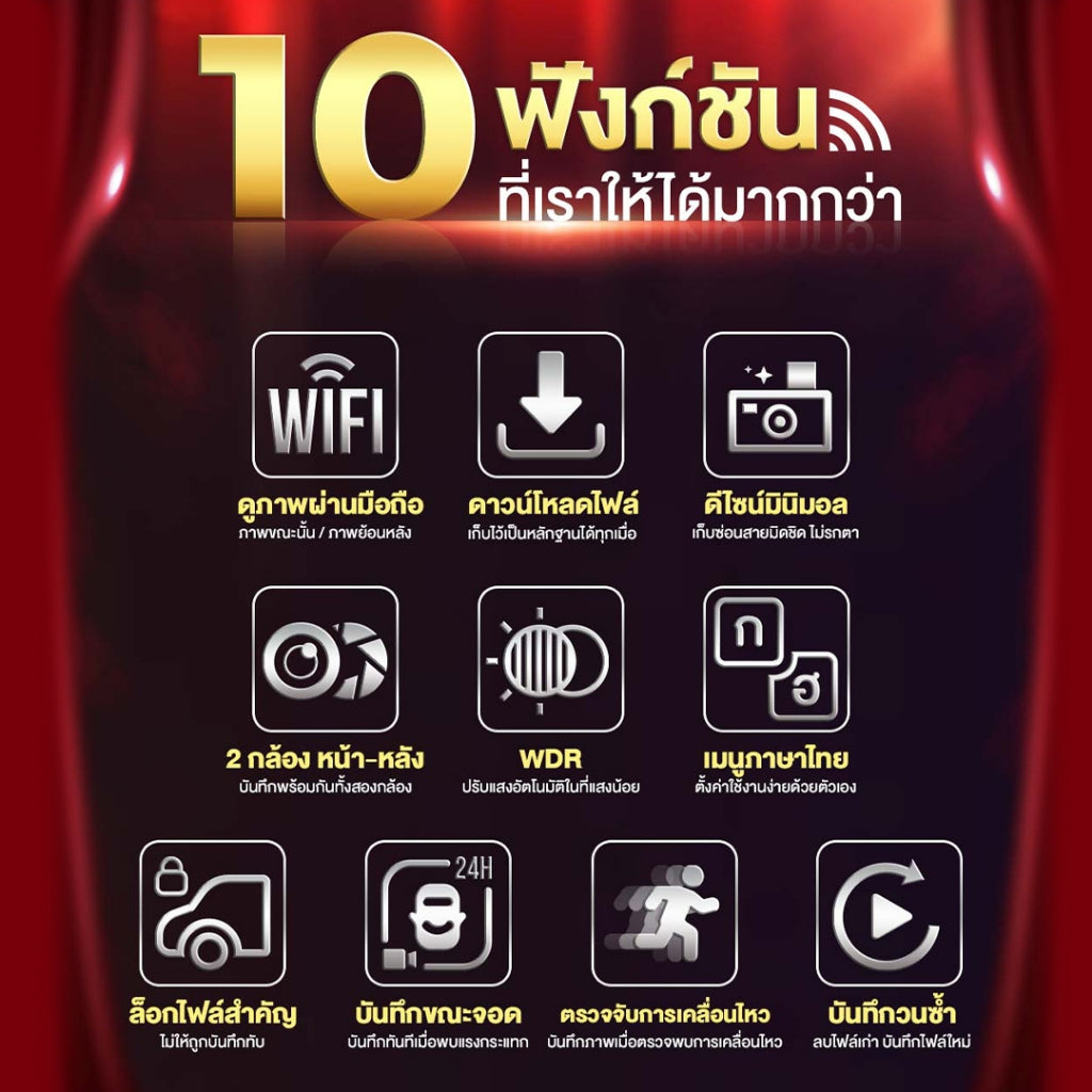กล้องติดรถยนต์ Aston Super Wave Wifi กล้องหน้า+หลัง
