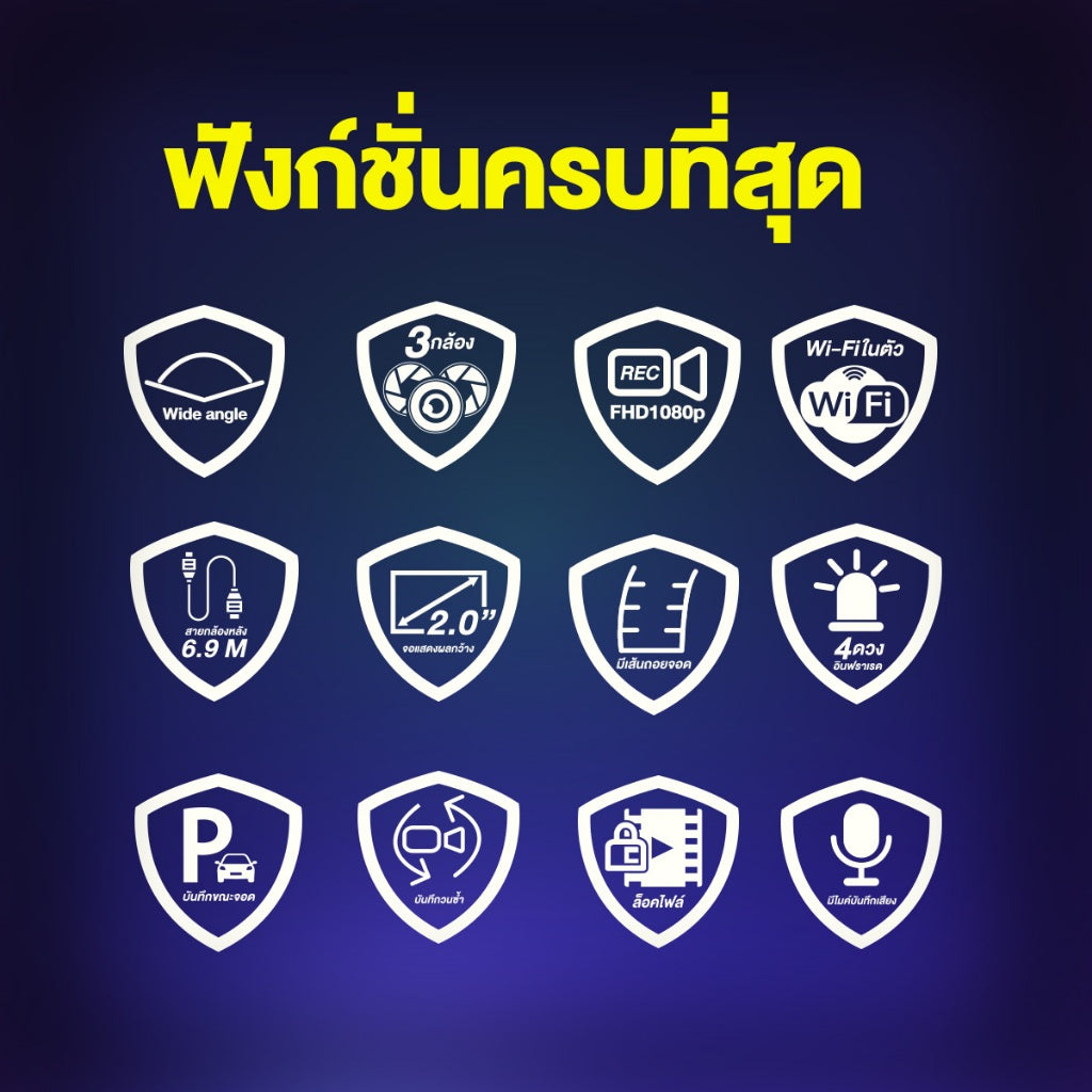 กล้องติดรถยนต์ DENGO Trinity wifi 3 กล้อง หน้า-หลัง-ภายในห้องโดยสาร