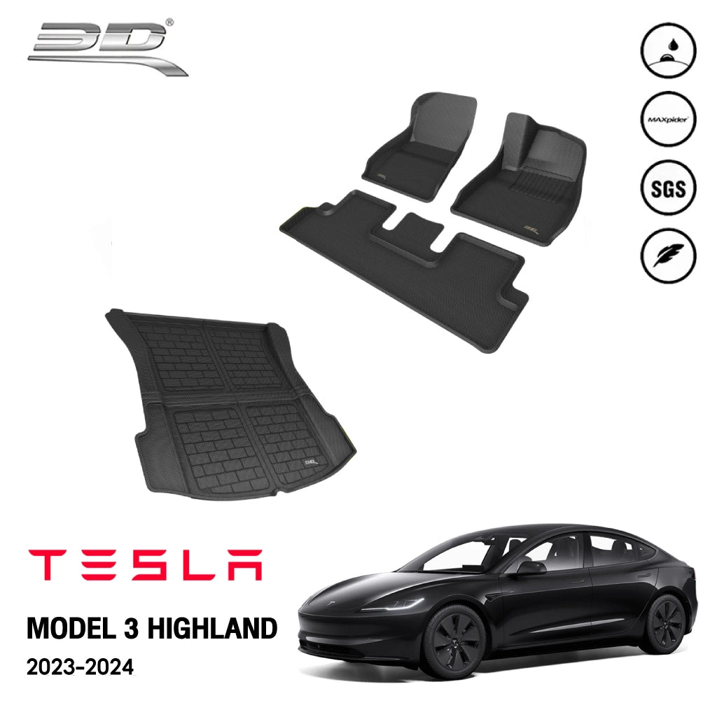 พรมรถยนต์ TESLA MODEL 3 HIGHLIND 2023-2024   -ภายในและถาดท้าย