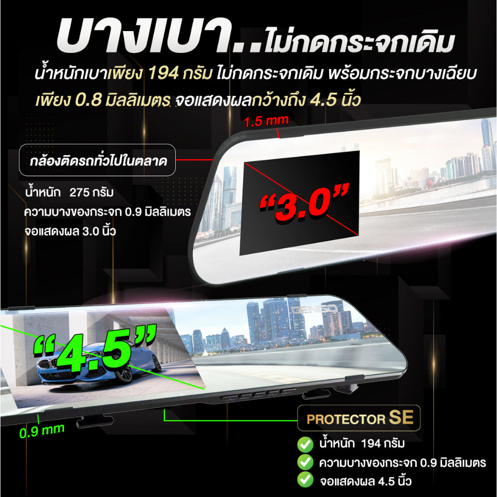 กล้องติดรถยนต์ DENGO Protector SE กล้องหน้า+หลัง