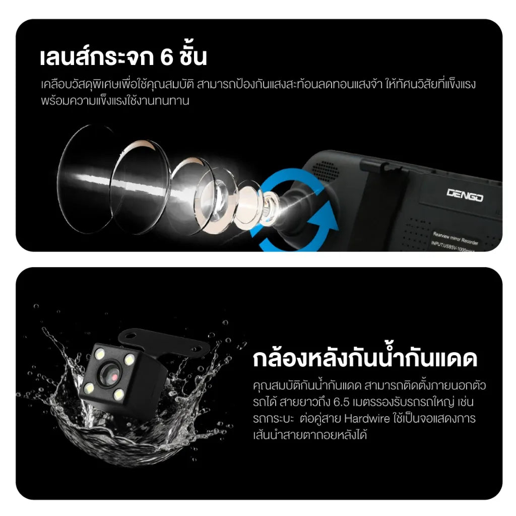 กล้องติดรถยนต์ DENGO Auto Mirror Wifi