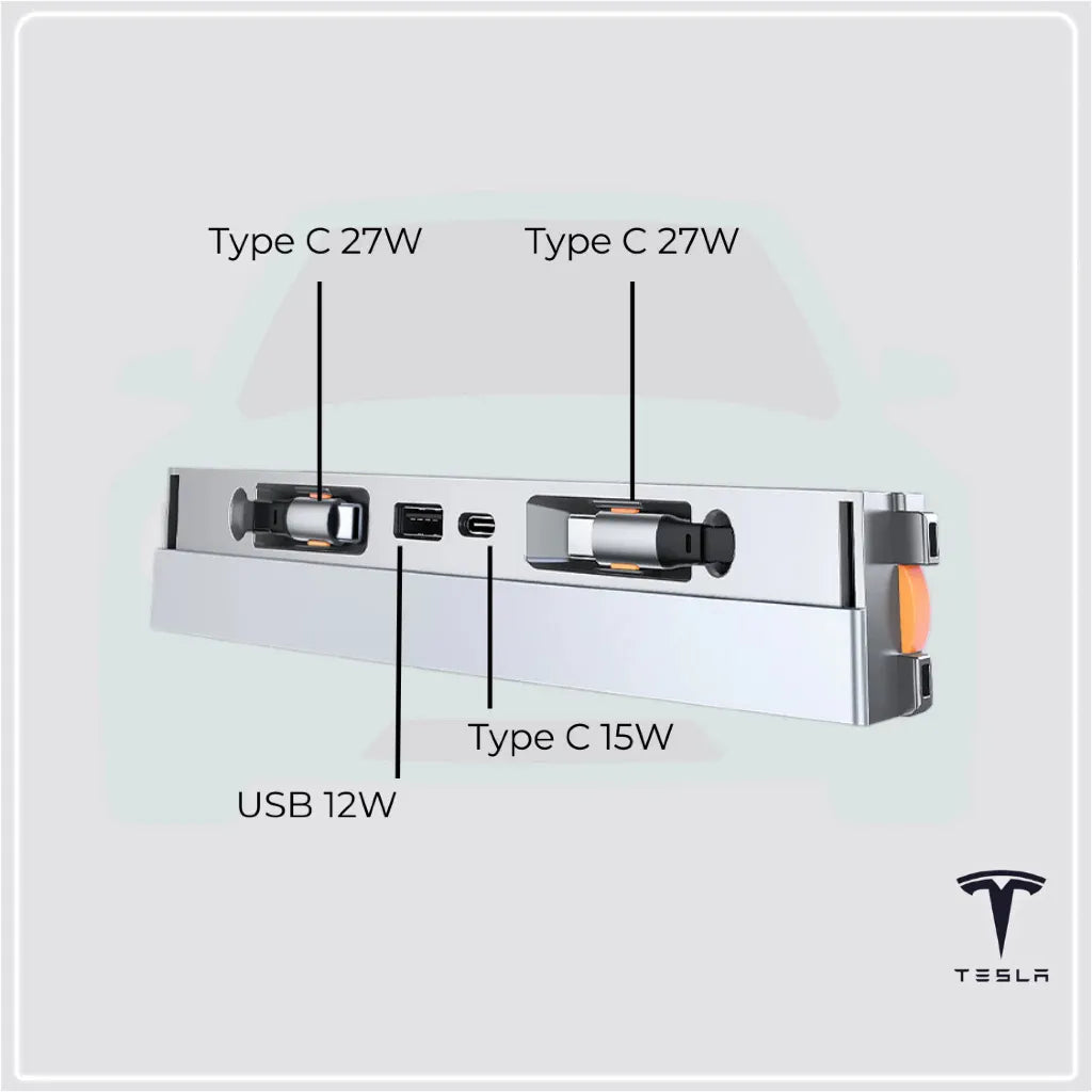 อะแดปเตอร์ฮับ พร้อมสายรูดเก็บ Type C, USB TESLA Model Y