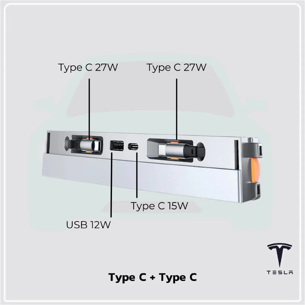 อะแดปเตอร์ฮับ พร้อมสายรูดเก็บ Type C, USB TESLA Model Y