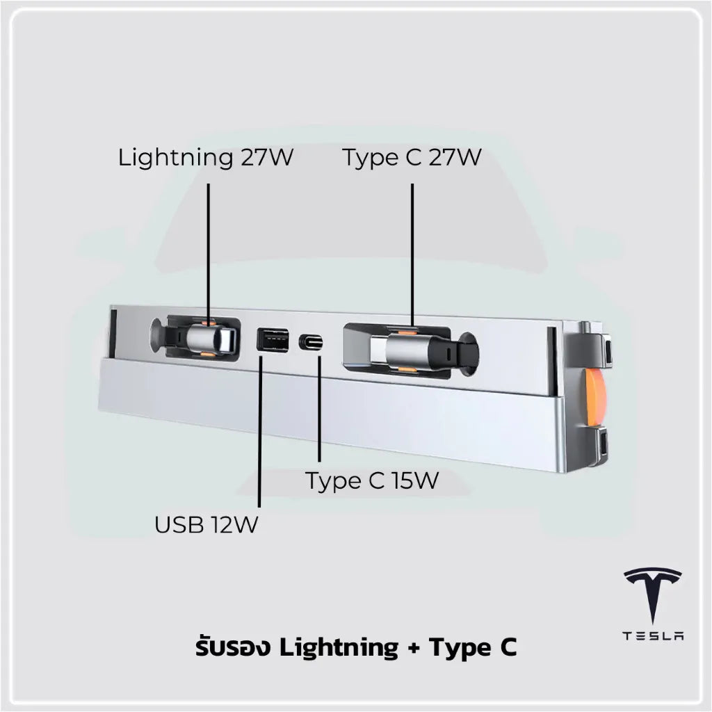 อะแดปเตอร์ฮับ พร้อมสายรูดเก็บ Type C, USB TESLA Model Y