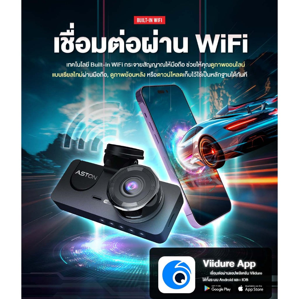 กล้องติดรถยนต์ 3 กล้อง Aston Triple Wifi 2K