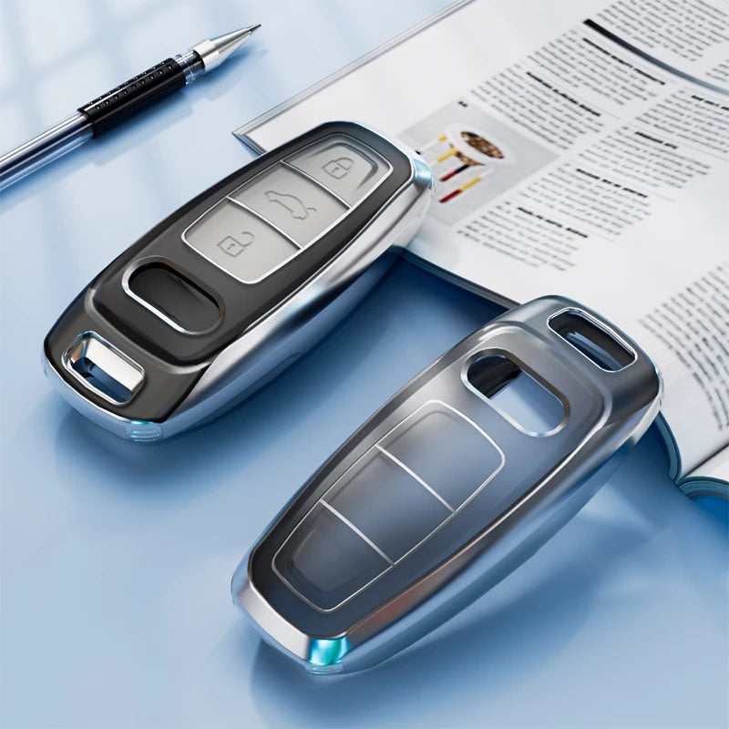 เคสกุญแจใส ขอบเงิน AUDI Case TPU