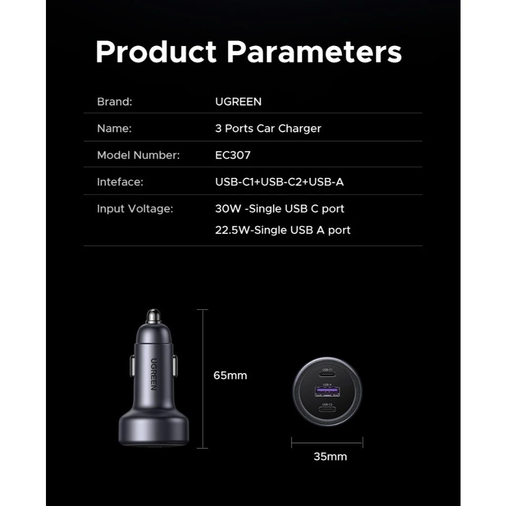 ที่ชาร์จมือถือในรถ UGREEN Car Charger 30W 3-Port รุ่น 45843