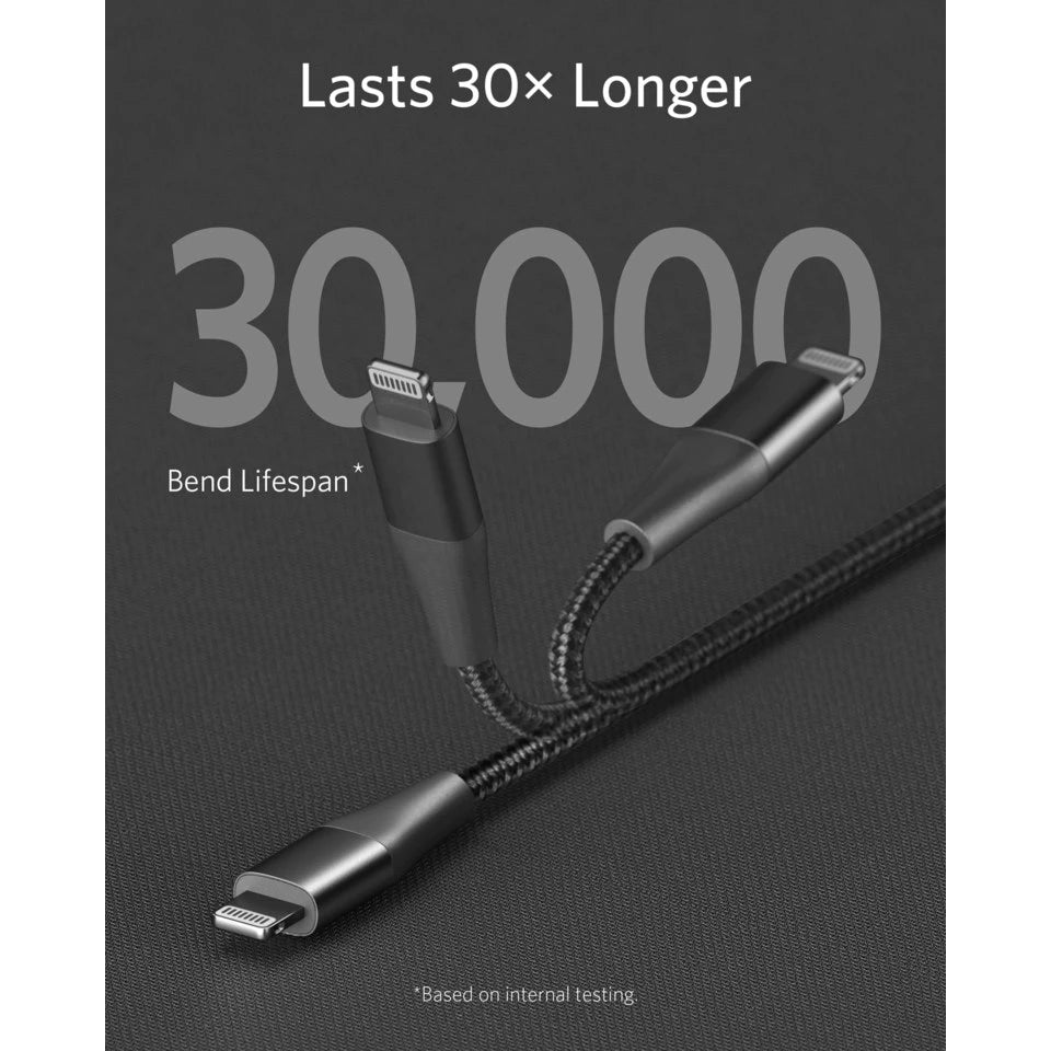 สายถักไนลอนชาร์จเร็ว Anker PowerLine+II USB-C to Lightning 90cm มาตรฐาน MFi [90cm] Black - AK169