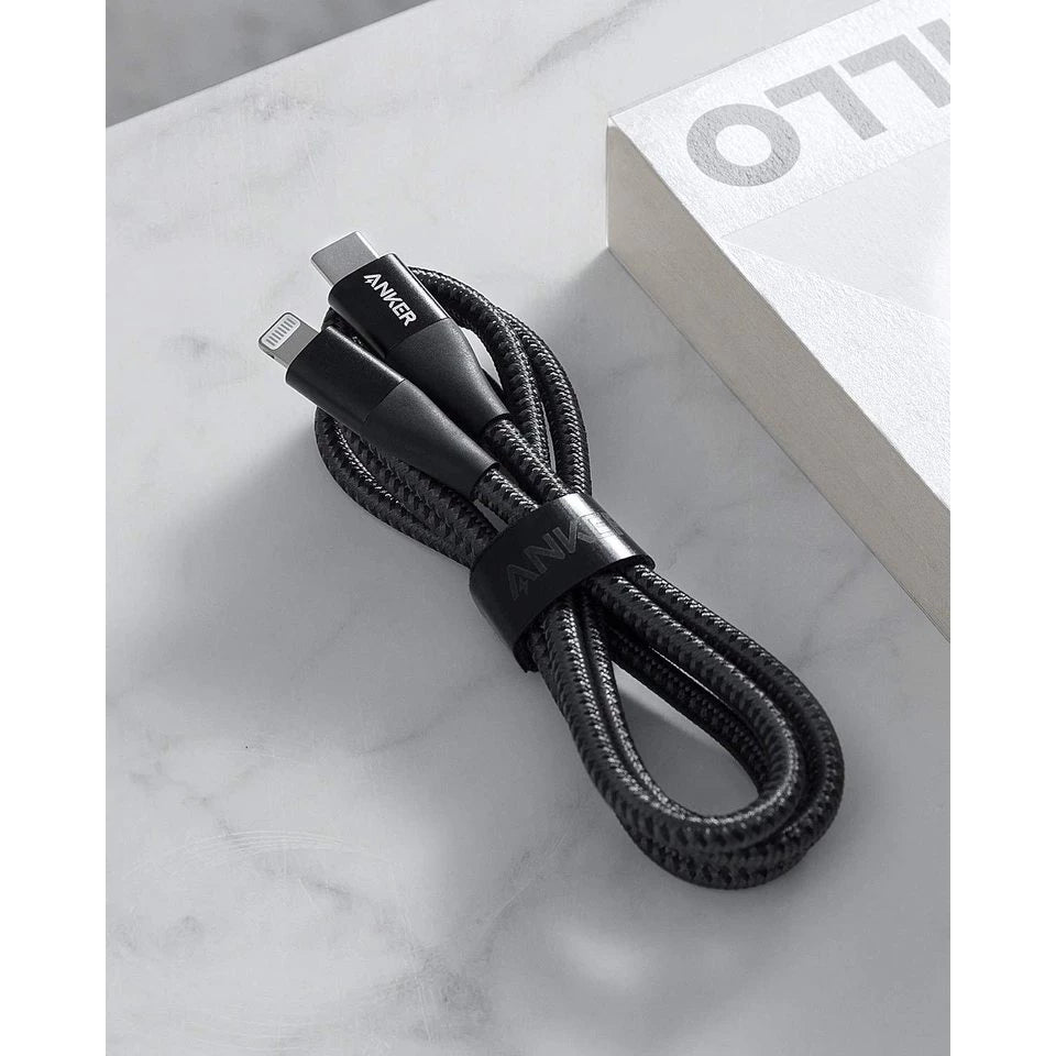 สายถักไนลอนชาร์จเร็ว Anker PowerLine+II USB-C to Lightning 90cm มาตรฐาน MFi [90cm] Black - AK169