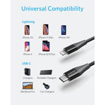 สายถักไนลอนชาร์จเร็ว Anker PowerLine+II USB-C to Lightning 90cm มาตรฐาน MFi [90cm] Black - AK169