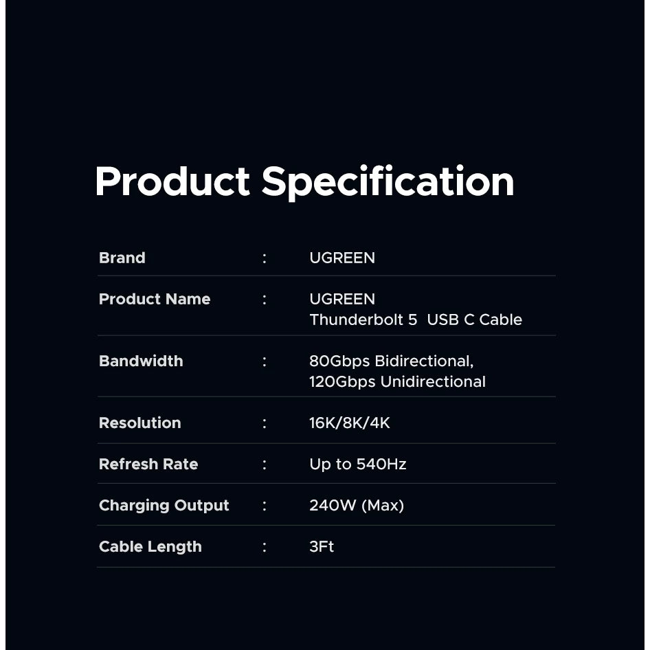 สายชาร์จ UGREEN 240W Thunderbolt 5 Type-C รุ่น 45996